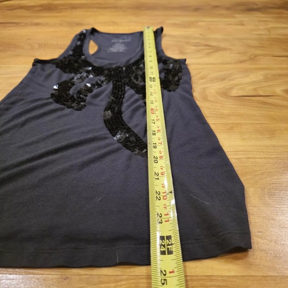 Y2K VTG Miley Max Cyrus Azria Tank top blouse black sequin bling bow small - Picture 4 of 5